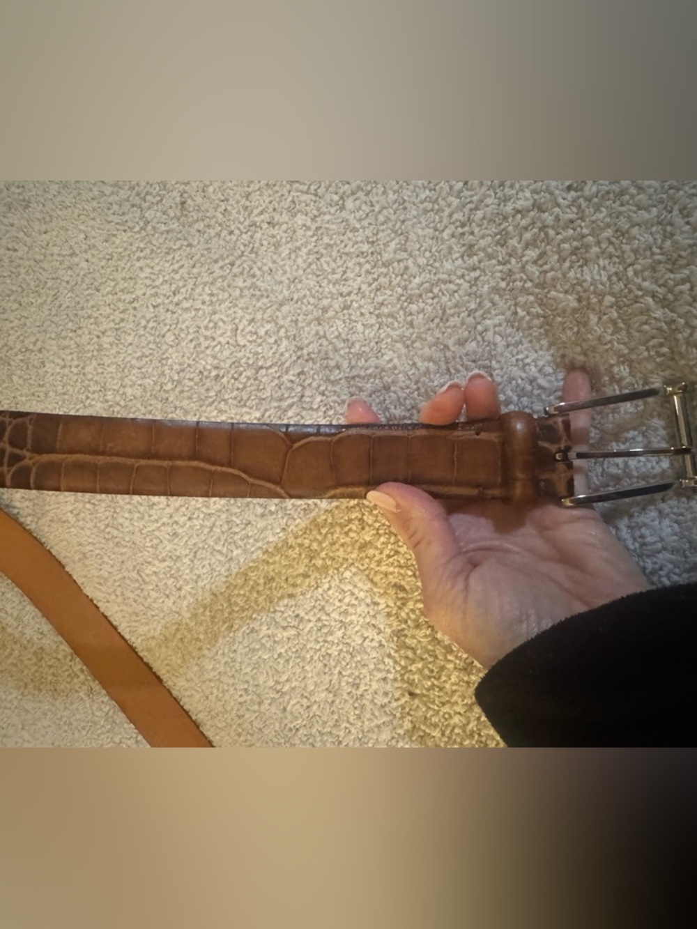 Martin Dingman Brown Croc-Embossed Leather Belt with Silver Buckle